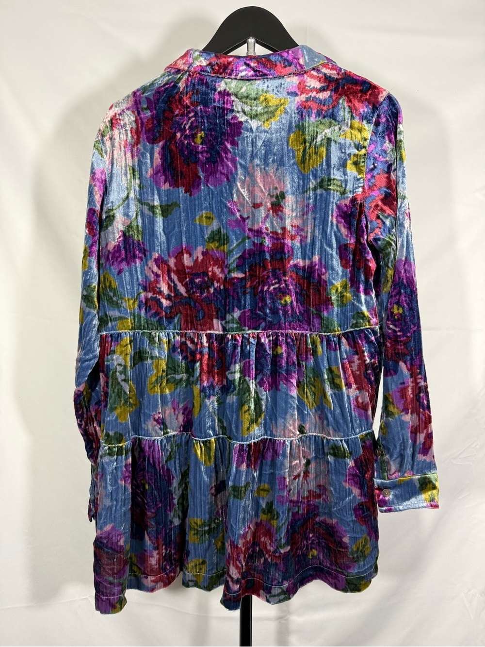 Maeve Anthropologie Floral Velvet Tiered Dress XS Blue Multicolor - Picture 2 of 7